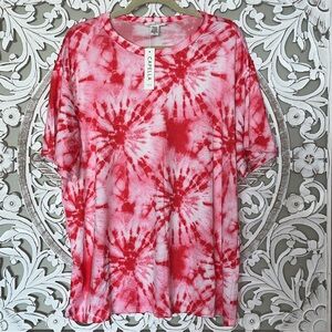 Capella Red and White Tie-Dye Oversized Soft Cozy Woman's Top sz M NWT